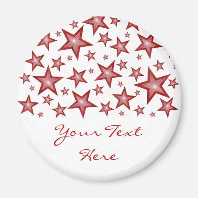 Red Stars 'Your Text' fridge magnet white (Front)