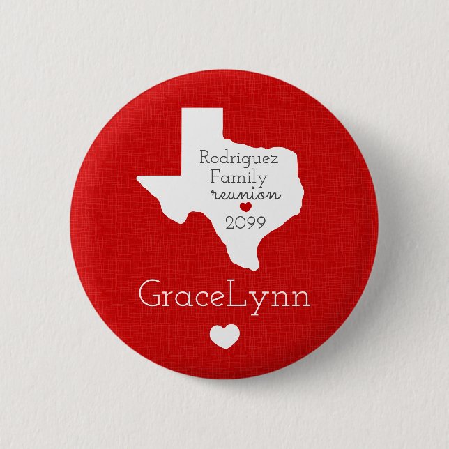 Red State of Texas Family Reunion Button (Front)