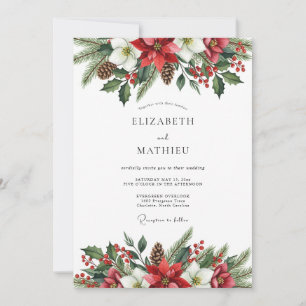 Red Stately Botanical Winter Wedding Invitation