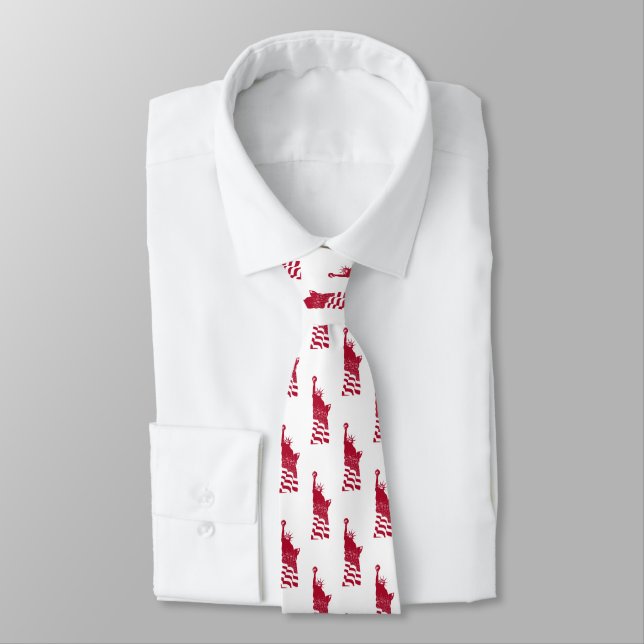 Red Statue of Liberty Pattern Elegant Patriotic Tie (Tied)