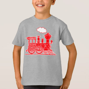 Red steam loco train custom name kids t-shirt