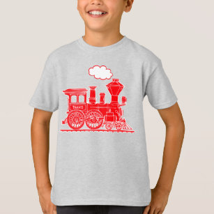 Red steam loco train "your name" kids t-shirt