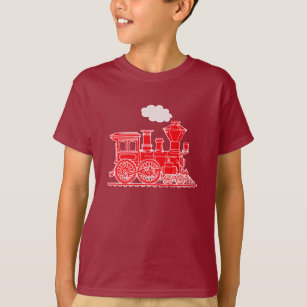 Red steam locomotive train t-shirt