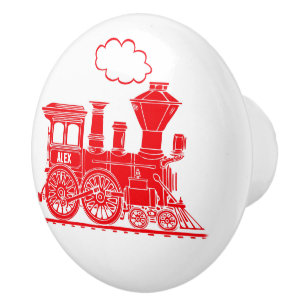 Red steam train custom art doorknob ceramic knob
