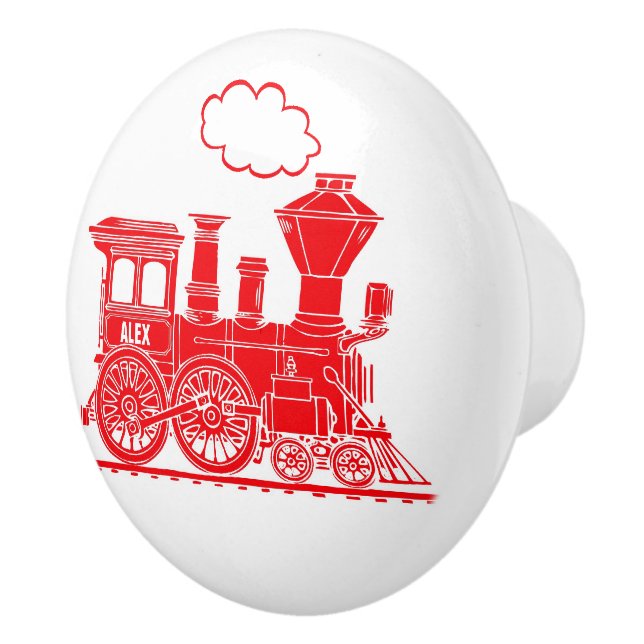 Red steam train custom art doorknob ceramic knob (Right)