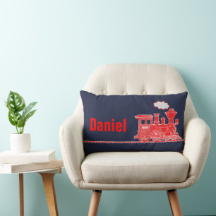 Red steam train kids named lumbar cushion
