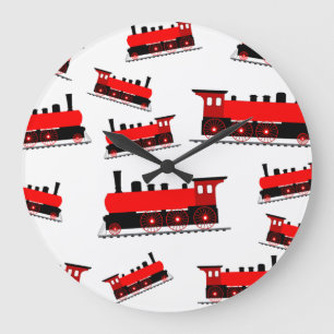 Red Steam Train Pattern Large Clock