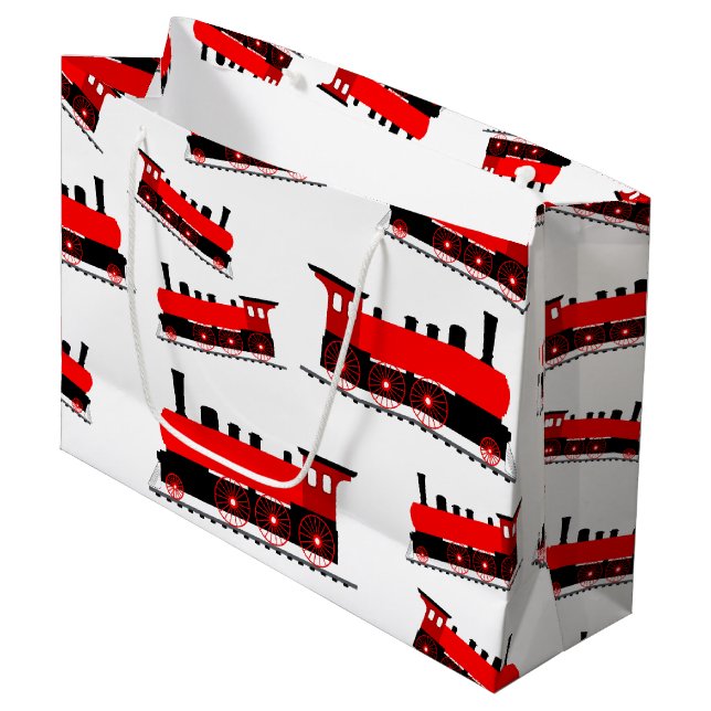 Red Steam Train Pattern Large Gift Bag (Front Angled)