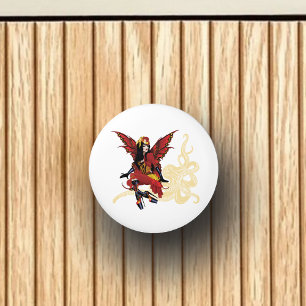 Red Steampunk Fairy Octopus Ceramic Knob
