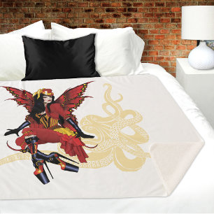 Red Steampunk Fairy Octopus Sherpa Blanket