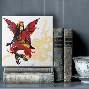 Red Steampunk Fairy Octopus Tile
