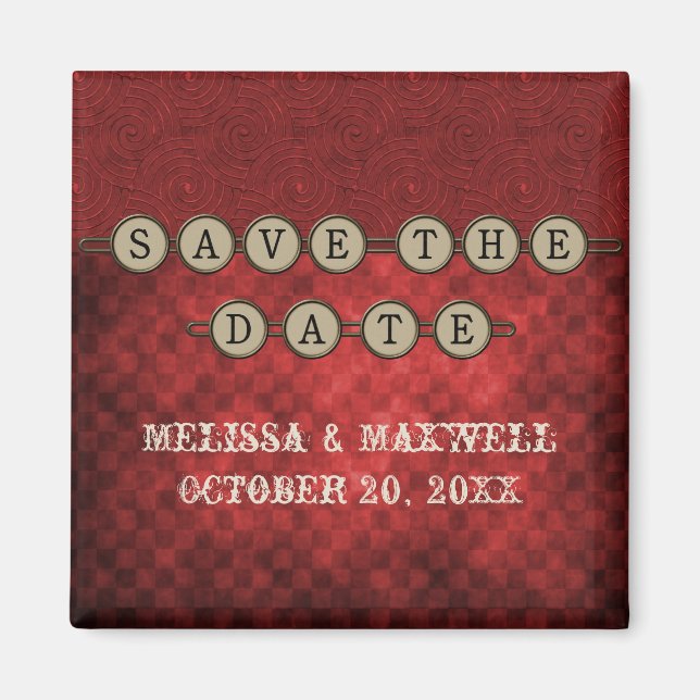 Red Steampunk Keys Save the Date Magnet (Front)