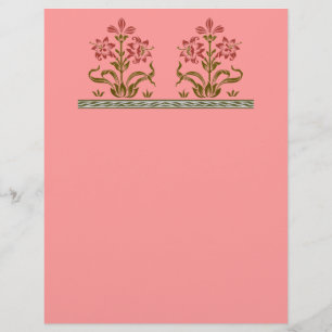 Red Stenciled Flower Design Pink Scrapbook Paper