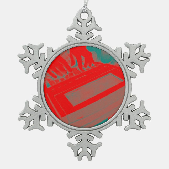 Red Steno Court Reporting Christmas Holiday Snowflake Pewter Christmas Ornament (Front)