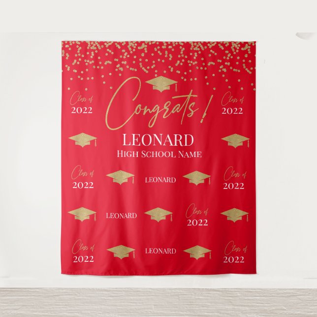 Red Step and repeat Graduation Backdrop ba Tapestry (Front)