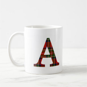 Red Stewart Plaid Monogram A Mug
