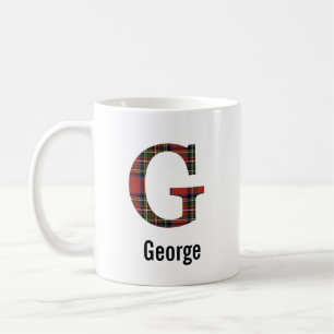 Red Stewart Plaid Monogram G Mug