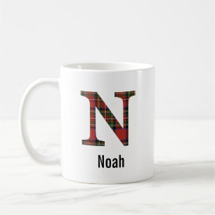 Red Stewart Plaid Monogram N Mug