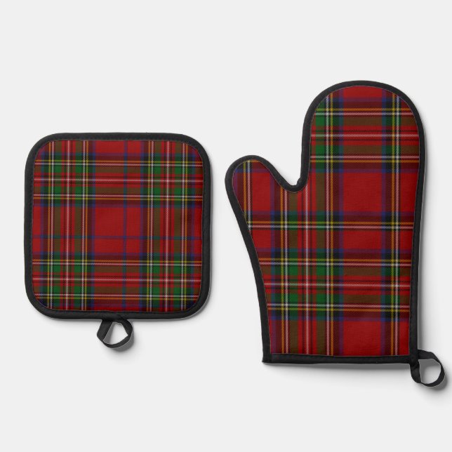 Red Stewart Plaid Tartan for Christmas Oven Mitt & Pot Holder Set (Front)