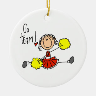 Red Stick Figure Cheerleader t-shirts and Gifts Ceramic Tree Decoration
