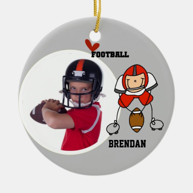 Red Stick Figure Football Player Photo Ornament (Front)