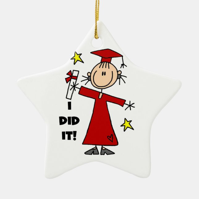 Red Stick Figure Girl Graduate Ceramic Tree Decoration (Front)