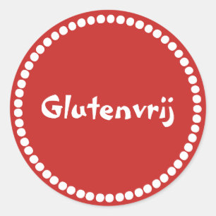Red sticker with text "gluten-free"