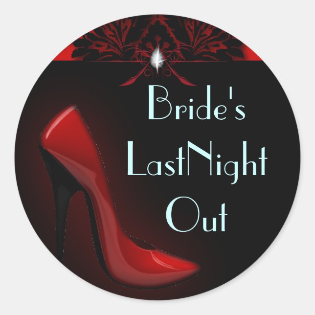 red Stiletto Bridal Shower bachelorette party Classic Round Sticker (Front)