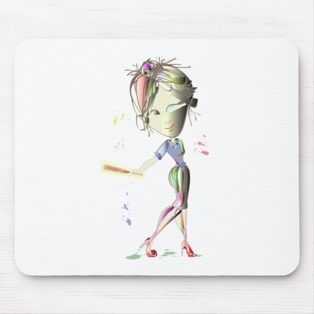 Red Stiletto Girl plays Baseball! Art Mouse Mat (Front)