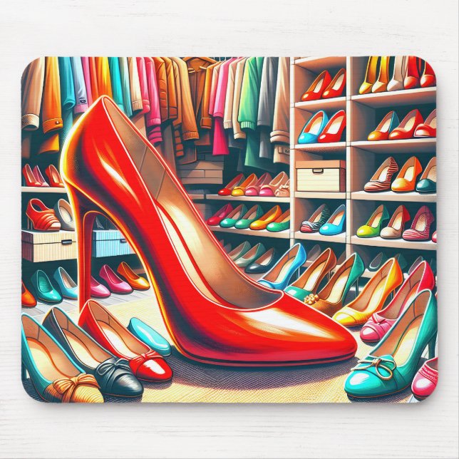 Red Stiletto In Closet Mouse Mat (Front)