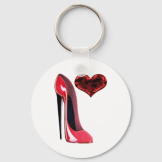 Red Stiletto Shoe and 3D Heart design Key Ring