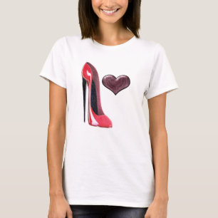 Red Stiletto Shoe and 3D Heart Design T-Shirt