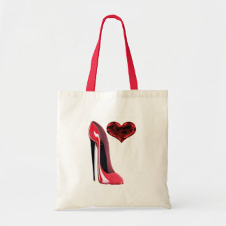 Red Stiletto Shoe and 3D Heart design Tote Bag