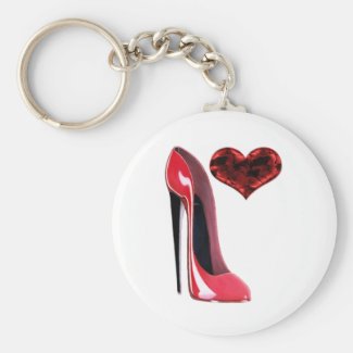 Red Stiletto Shoe and 3D Heart Key Ring