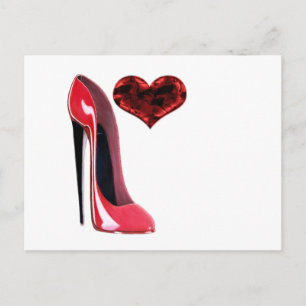 Red Stiletto Shoe and 3D Heart Postcard