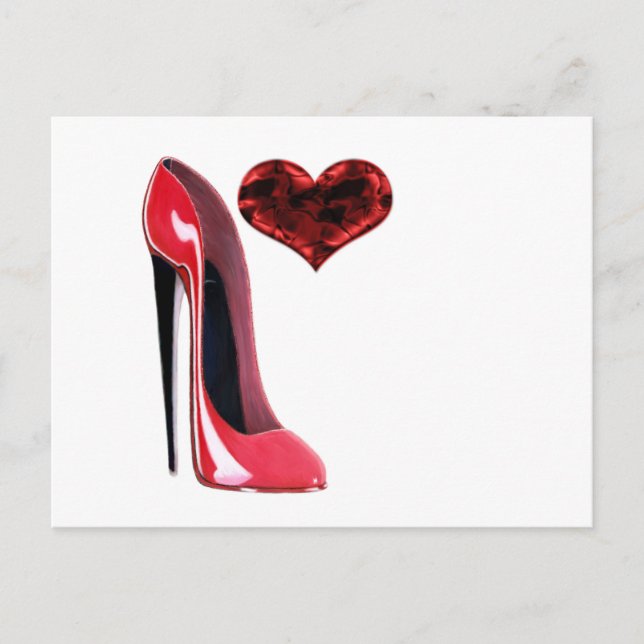 Red Stiletto Shoe and 3D Heart Postcard (Front)