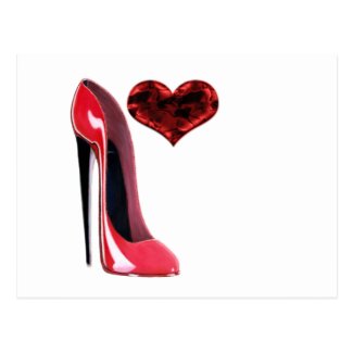 Red Stiletto Shoe and 3D Heart Postcard