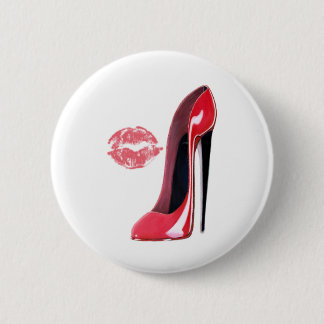 Red Stiletto Shoe and Kiss 6 Cm Round Badge