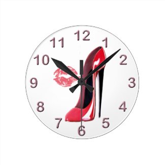 Red Stiletto Shoe and Kiss Art Clock
