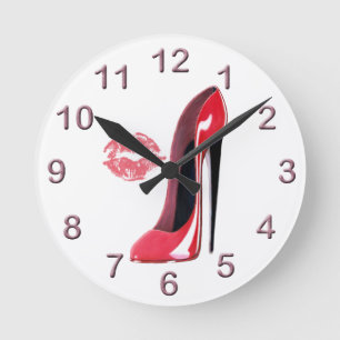 Red Stiletto Shoe and Kiss Art Clock