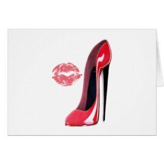 Red Stiletto Shoe and Kiss Card
