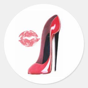 Red Stiletto Shoe and Kiss Classic Round Sticker