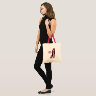 Red Stiletto Shoe and Lips Art Tote Bag