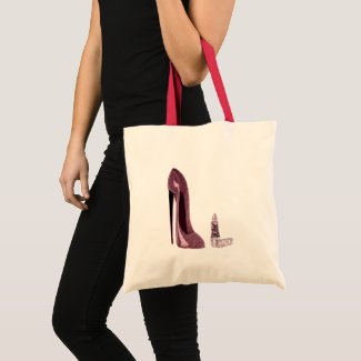 Red Stiletto Shoe and Lipstick Tote Bag