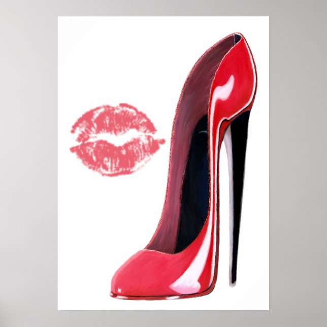 Red Stiletto Shoe and Red Lips Art  Poster (Front)
