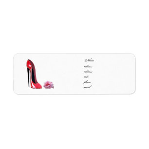 Red Stiletto Shoe and Rose Avery Label