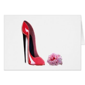 Red Stiletto Shoe and Rose Card