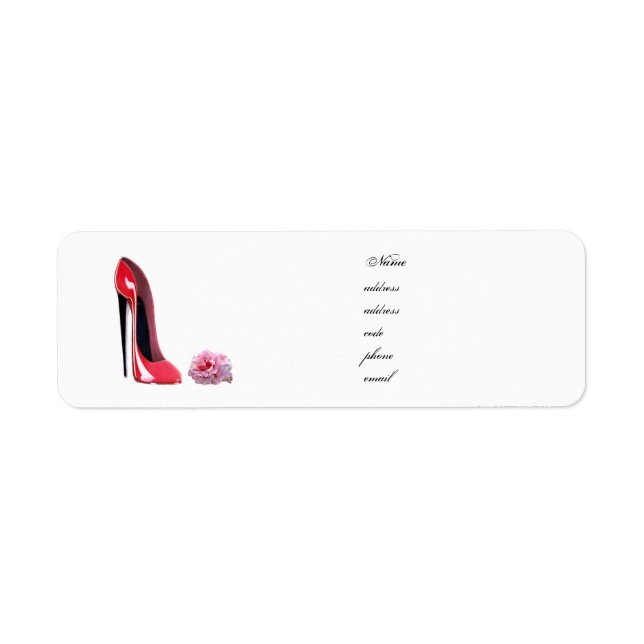Red Stiletto Shoe and Rose Label (Front)