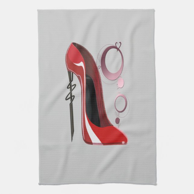 Red Stiletto Shoe Art and Bangles Tea Towel (Vertical)