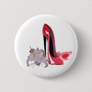 Red Stiletto Shoes and Lilies 6 Cm Round Badge